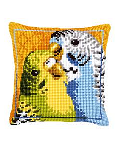  Borduurpakket  kruissteek kussen grasparkieten 