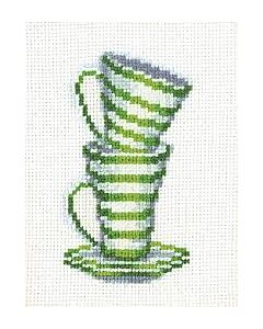 Borduurpakket Groene kop en schotels is een telpakket van vervaco