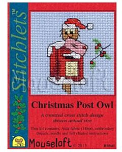 Mouseloft borduurpakket kerstkaart uil bezorgd de kerstpost H35stl telpatroon incl. kaart & envelop