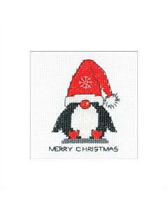 Borduurpakket kerstkaart kerst pinguin met telpatroon Heritage Crafts