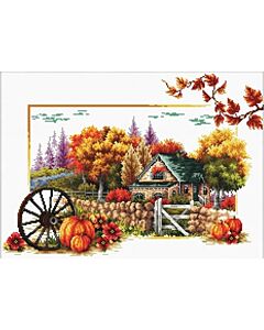 Voorbedrukt borduurpakket Autumn farm - herfst boerderij op aida Needleart World 540.043