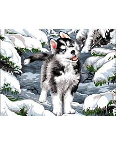 stramien husky in de sneeuw om te borduren van Margot 133.3544