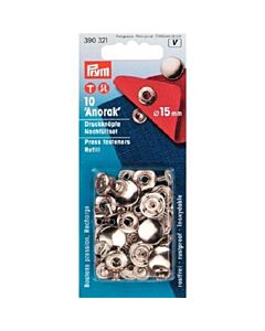 Prym vernietbare drukknopen Anorak navullingen  - 15mm zilver 10 stuks 