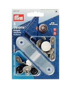 Prym  jeansknopen open kap, dessin american star, 17mm oud zilver, 8 stuks 
