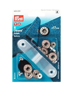 Prym  jeansknopen open kap, dessin ster, 17mm oudmessing/mat wit, 6 stuks 