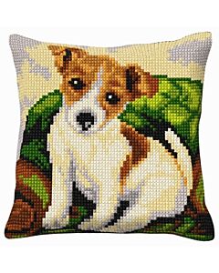 Borduurpakket kussenpakket Jack russel orchidea 9527