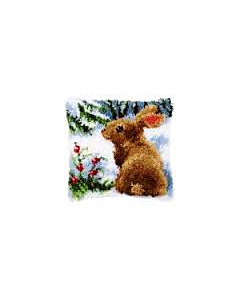 knooppakket kussen konijn in de sneeuw van vervaco om te knopen