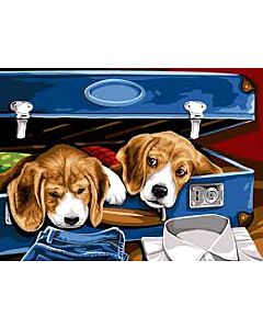 Voorbedrukt stramien/canvas koffer met hondjes van Seg de Paris 929.611 om te borduren