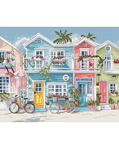 Letistitch borduurpakket strandhuisjes L9985 telpatroon
