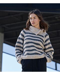 Lana Grossa gestreepte top-down trui breien van Alpaca Air II (LB19,M15B)