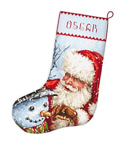 Borduurpakket kerstsok Kerstman met sneeuwpop Letistitch  921