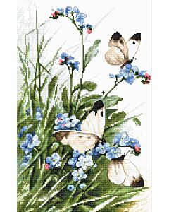 Borduurpakket vlinders en blauwe bloemen Letistitch 939