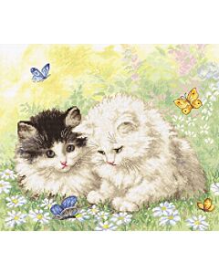 Letistitch borduurpakket poezen met vlinders leti 954