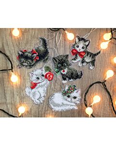 Letistitch borduurpakket kersthangers kerst poezen om te borduren 987