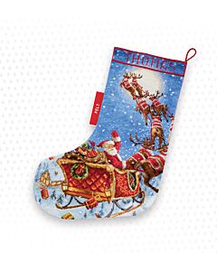 Letistitch Borduurpakket kerstsok rendieren onderweg 989 telpatroon