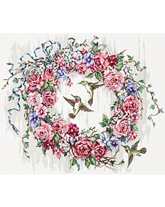 Letistitch borduurpakket Kolibrie met bloemen krans 990