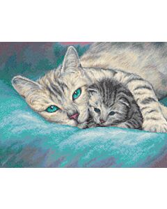 Letistitch borduurpakket Tucked In poes met kitten L8020