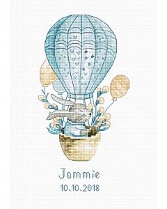 Borduurpakket rabbit in a flying balloon - konijn om te borduren van Luca-s  b1150