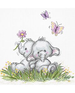 Luca-S borduurpakket olifanten kopel met vlinders B1184