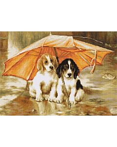 borduurpakket telpatroon Honden onder de paraplu (Couple under an Umbrella) van Luca-s b550