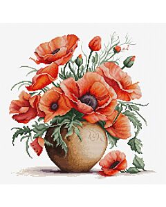 Luca-s borduurpakket vaas klaprozen B7022 telpatroon