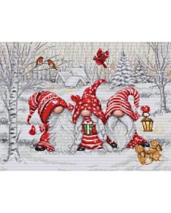 Luca-s borduurpakket 3 kerstkabouters in het bos BU5050 telpatroon