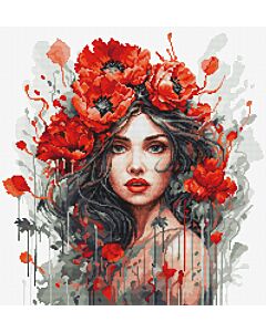 Luca-s borduurpakket vrouw met klaprozen BU5063 telpatroon