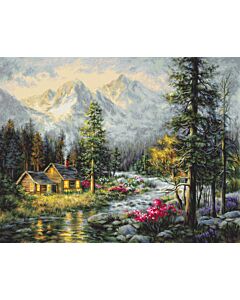 Luca-s borduurpakket kampeer huisje met uitzicht G610 telpatroon