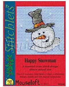 Mouseloft borduurpakket kerstkaart vrolijke sneeuwpop M32stl telpatroon incl. kaart & envelop