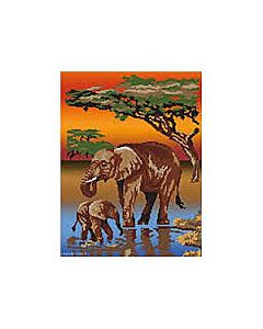 Borduurpakket Olifant  met baby telpatroon van Marie Coeur 4723 om te borduren