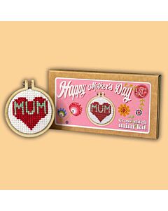 Crafty Mini Kit borduurpakket matchbox mama hart MB-006 incl. kleine borduurring & sleutelhangertje