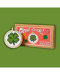 Crafty Mini Kit borduurpakket matchbox klavertje vier MB-021 incl. kleine borduurring & sleutelhangertje