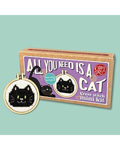 Crafty Mini Kit borduurpakket matchbox zwarte kat MB-208 incl. kleine borduurring & sleutelhangertje