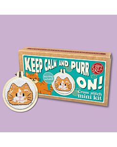 Crafty Mini Kit borduurpakket matchbox oranje kat, wit gevlekt MB-206 incl. kleine borduurring & sleutelhangertje