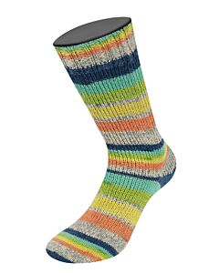 Lana Grossa Meilenweit Aktion kl.3002 (crème/blauw/geel/oranje/rood/bruin) 4-draads sokkenwol
