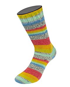 Lana Grossa Meilenweit Aktion kl.3002 (crème/blauw/geel/oranje/rood/bruin) 4-draads sokkenwol