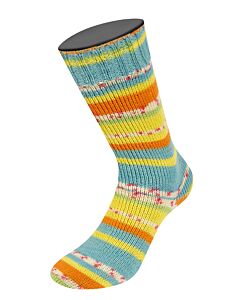 Lana Grossa Meilenweit Aktion kl.3002 (crème/blauw/geel/oranje/rood/bruin) 4-draads sokkenwol