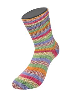 Lana Grossa Meilenweit Aktion kl.3034 (wit/groen/roze/fuchsia/geel/paarsblauw) 4-draads sokkenwol