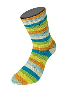 Lana Grossa Meilenweit Aktion kl.3035 (wit/grijs/blauw) 4-draads sokkenwol