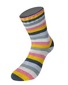 Lana Grossa Meilenweit Aktion kl.3035 (wit/grijs/blauw) 4-draads sokkenwol