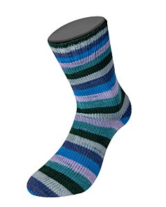 Lana Grossa Meilenweit Aktion kl.3035 (wit/grijs/blauw) 4-draads sokkenwol