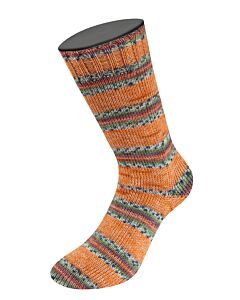 Lana Grossa Meilenweit Cashmere Pista kleur 141 wit/oranje/blauw/groen/rood/bruin 4 draads sokkenwol