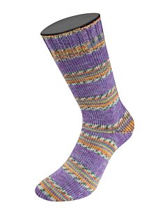 Lana Grossa Meilenweit Cashmere Pista kleur 141 wit/oranje/blauw/groen/rood/bruin 4 draads sokkenwol