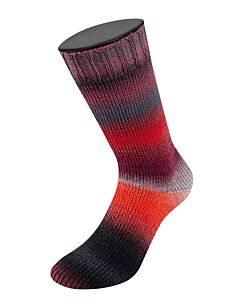 Meilenweit Color Mix Soft kleur 8070 grijs/zwart/rood/oranje is een sokkenwol