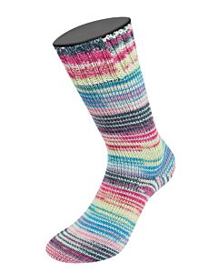 Lana Grossa Meilenweit Seta Asia kl.3171 (crème/fuchsia/petrol/groen/blauw/roze) is een 4-draadse sokkenwol