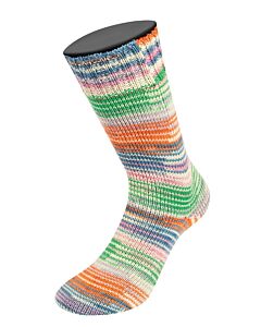 Lana Grossa Meilenweit Seta Asia kl.3171 (crème/fuchsia/petrol/groen/blauw/roze) is een 4-draadse sokkenwol