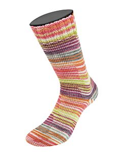 Lana Grossa Meilenweit Seta Asia kl.3178 (crème/grijs/roze/paars/oranje/groen) is een 4-draadse sokkenwol