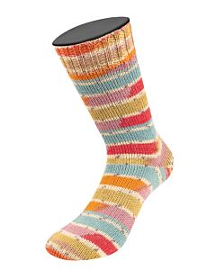 Lana Grossa Meilenweit Seta Giappone kl.3381 (wit/beige/rood/oranje/blauw/roze) is een 4-draadse sokkenwol