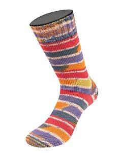 Lana Grossa Meilenweit Seta Giappone kl.3384 (wit/rood/oranje/paars/blauw/groen) is een 4-draadse sokkenwol