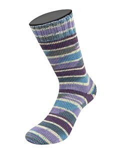 Lana Grossa Meilenweit Seta Giappone kl.3385 (wit/donkergrijs/blauw/paars/groen) is een 4-draadse sokkenwol